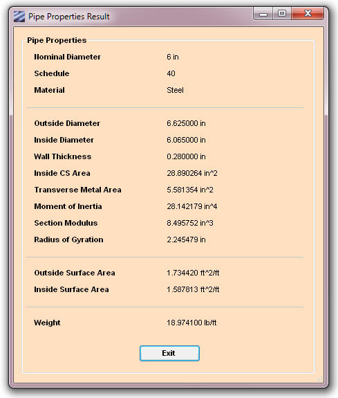 Pipe Properties Calculator for Windows 7
